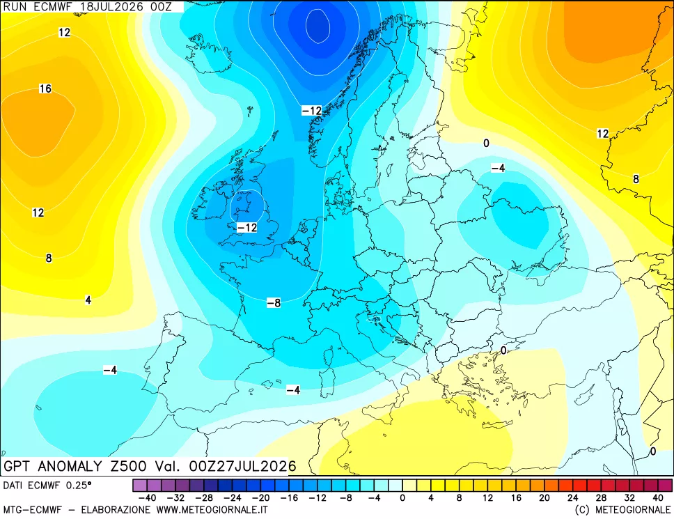 mappa 500 hPa GPT Anomaly vs Cli.No 1981-2010