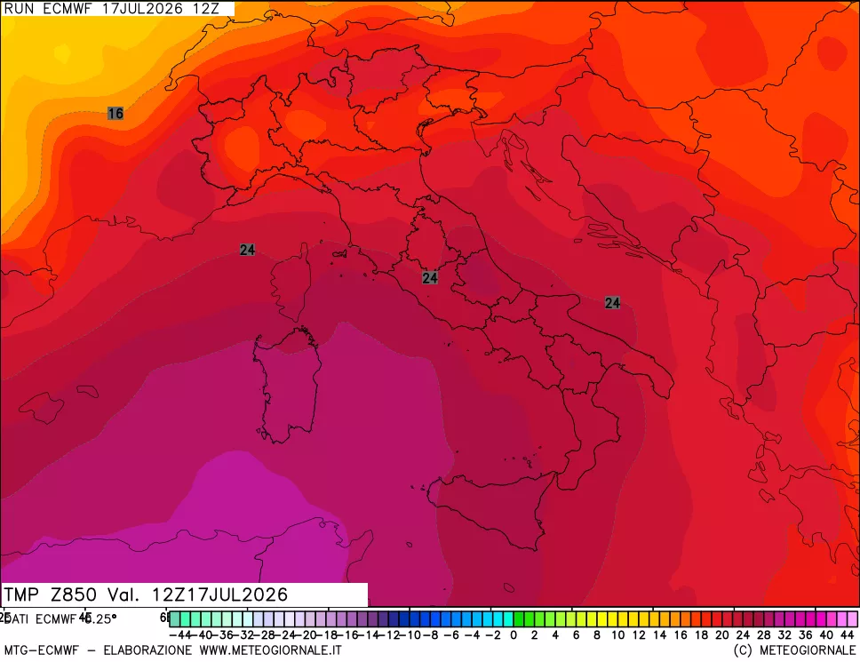 mappa Temperatura a 850 hPa