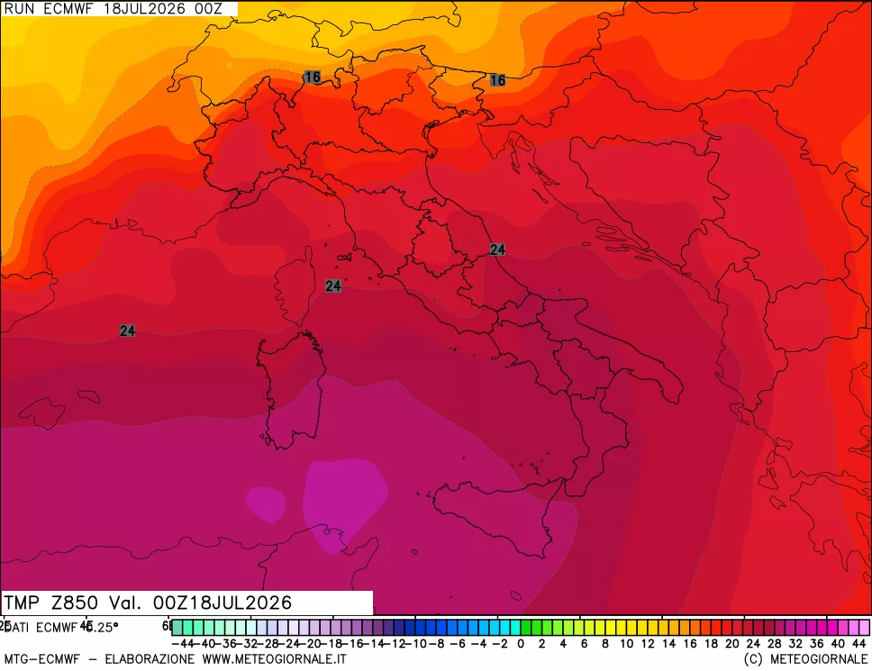mappa Temperatura a 850 hPa