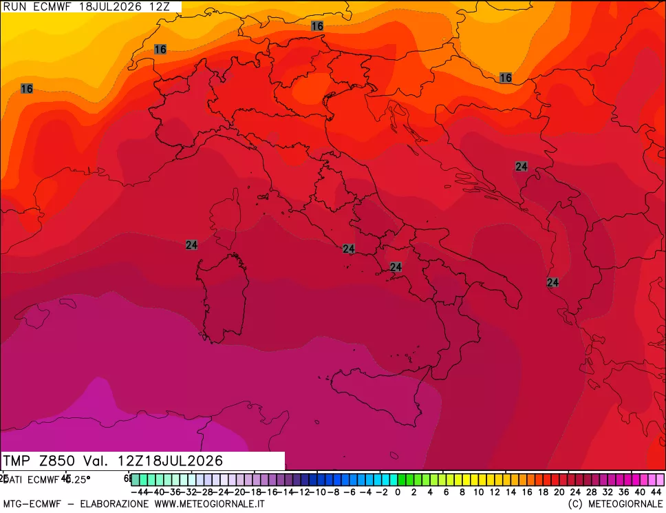 mappa Temperatura a 850 hPa