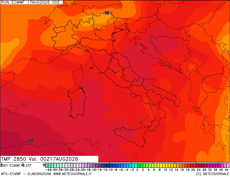 mappa Temperatura a 850 hPa