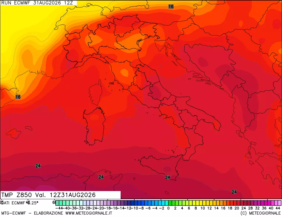 mappa Temperatura a 850 hPa