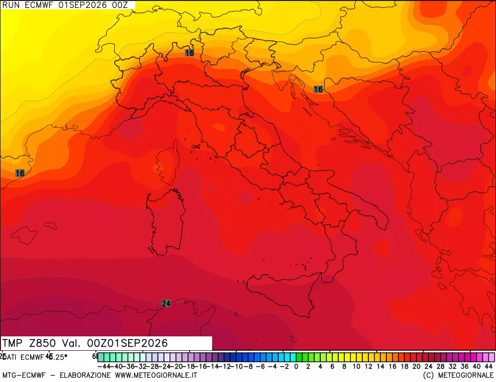 mappa Temperatura a 850 hPa