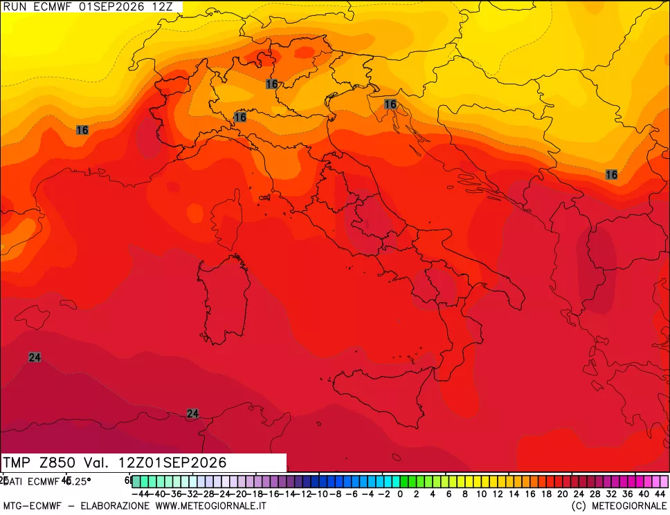 mappa Temperatura a 850 hPa