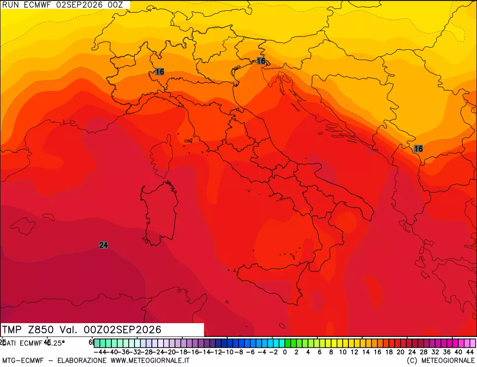 mappa Temperatura a 850 hPa