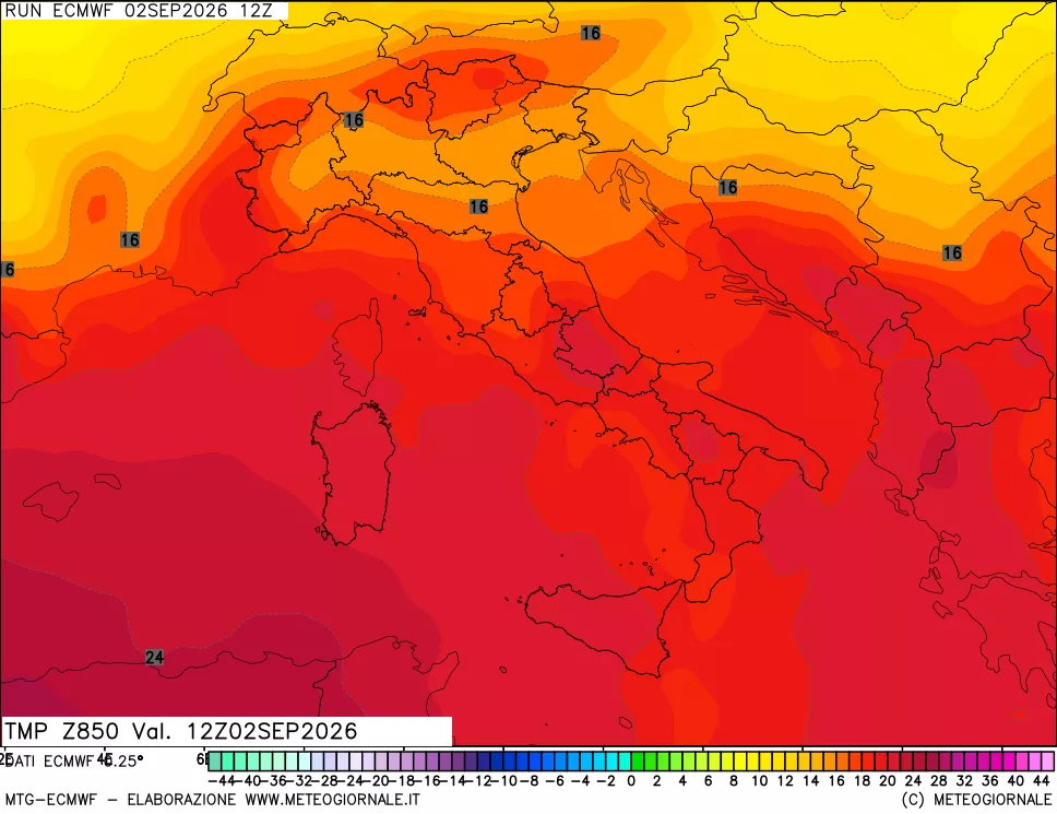 mappa Temperatura a 850 hPa