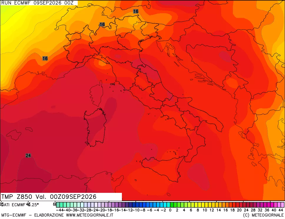 mappa Temperatura a 850 hPa