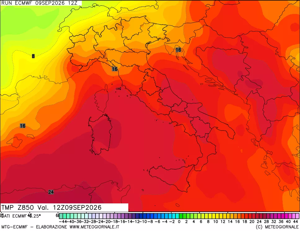 mappa Temperatura a 850 hPa
