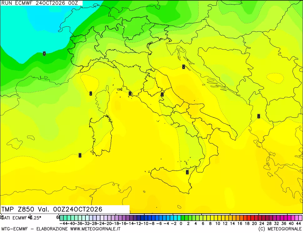 mappa Temperatura a 850 hPa