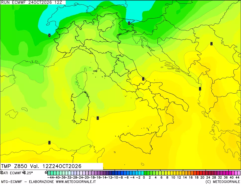 mappa Temperatura a 850 hPa