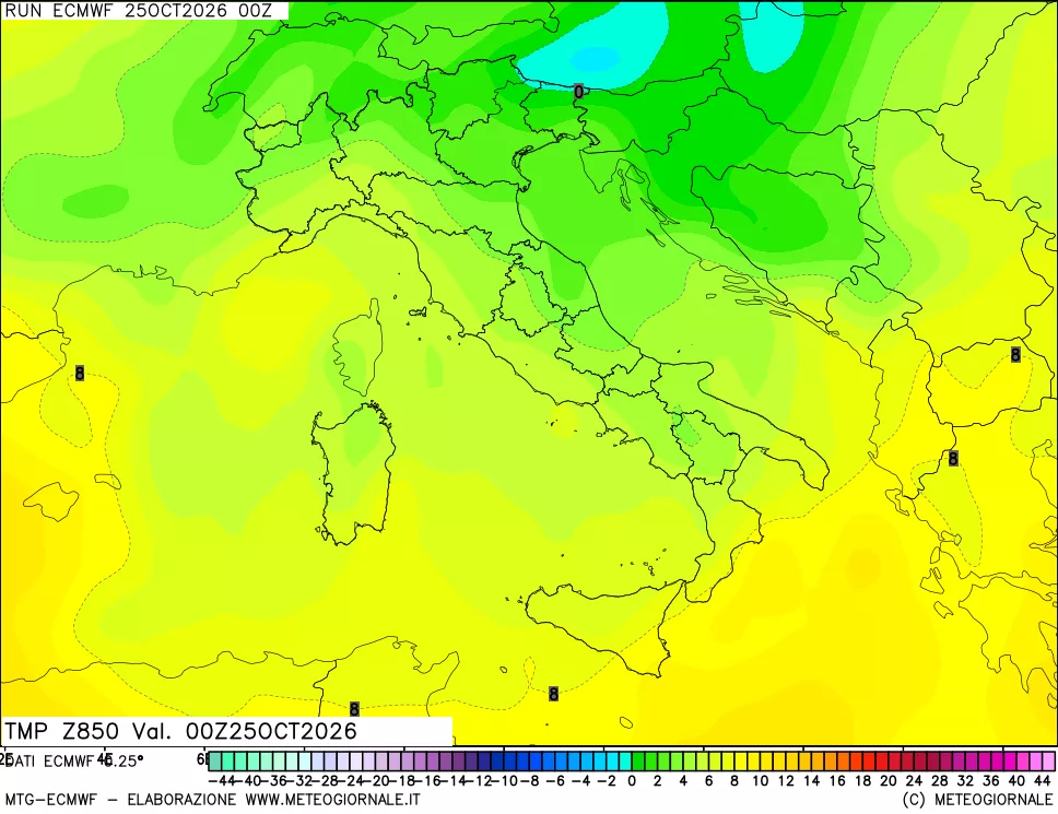 mappa Temperatura a 850 hPa