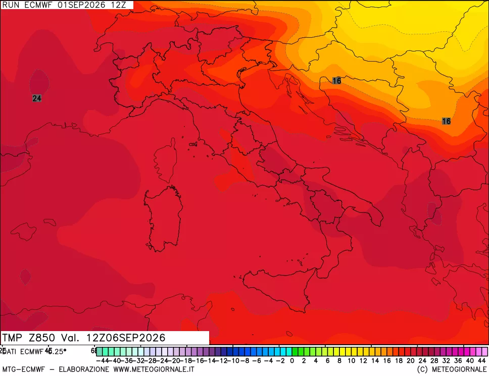 mappa Temperatura a 850 hPa