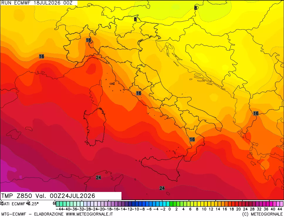 mappa Temperatura a 850 hPa