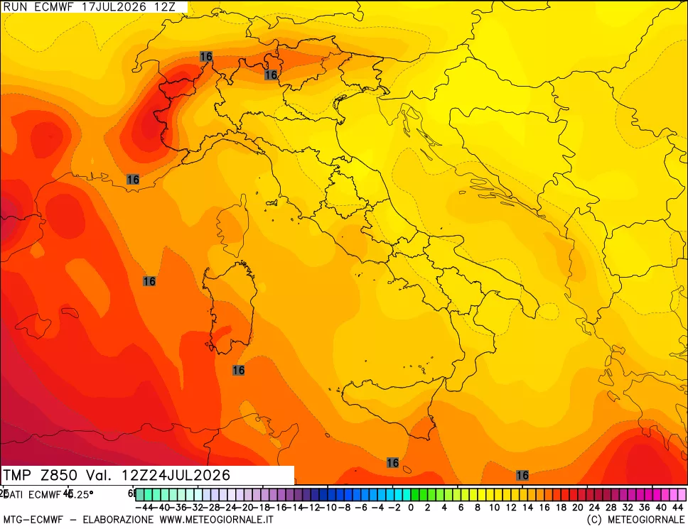 mappa Temperatura a 850 hPa