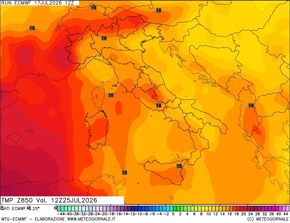 mappa Temperatura a 850 hPa