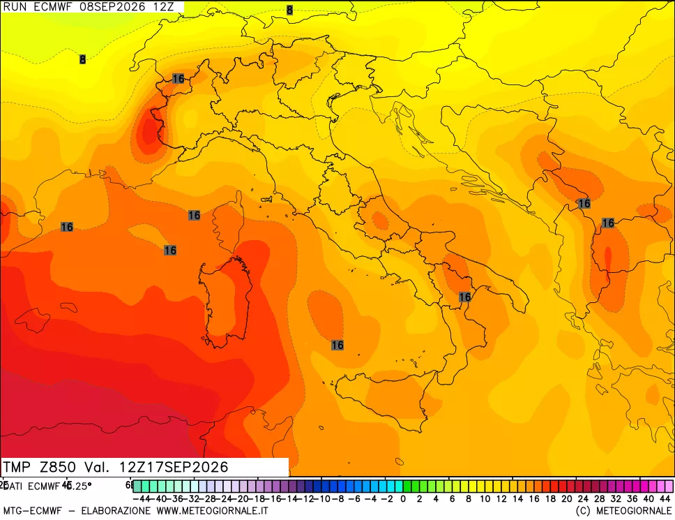 mappa Temperatura a 850 hPa
