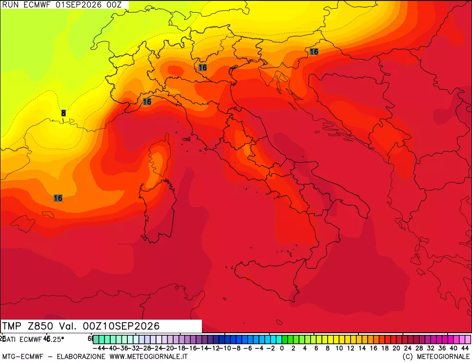 mappa Temperatura a 850 hPa