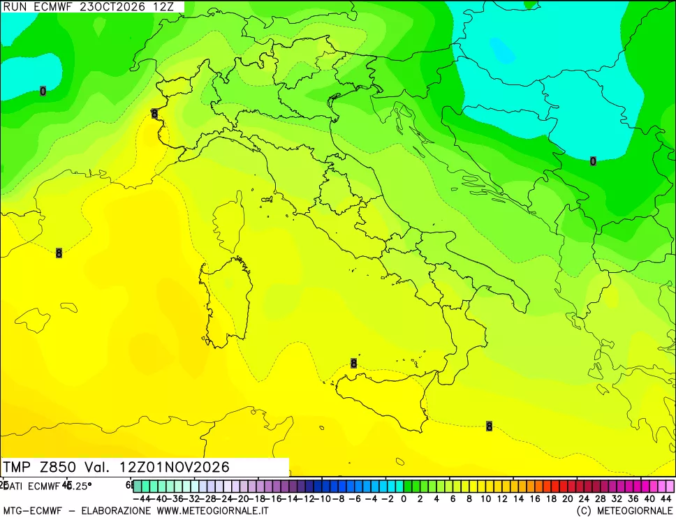 mappa Temperatura a 850 hPa