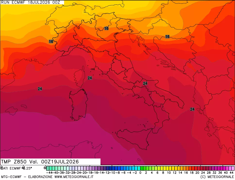 mappa Temperatura a 850 hPa