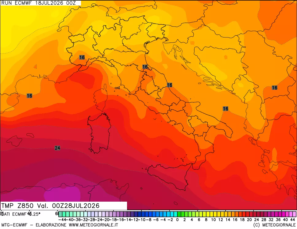 mappa Temperatura a 850 hPa
