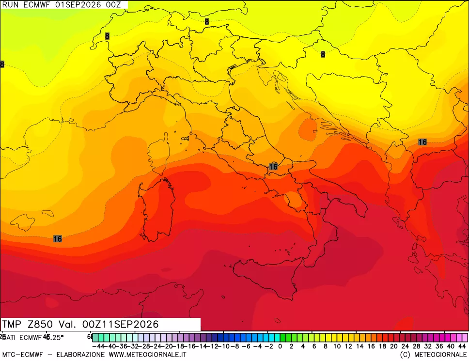 mappa Temperatura a 850 hPa