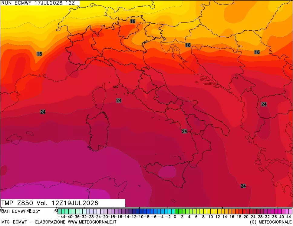 mappa Temperatura a 850 hPa