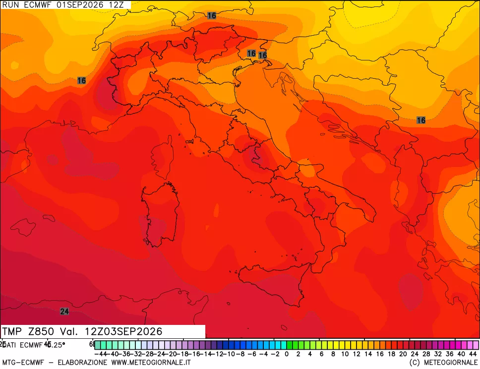 mappa Temperatura a 850 hPa