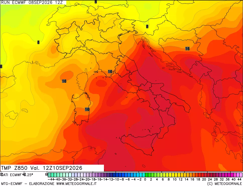 mappa Temperatura a 850 hPa