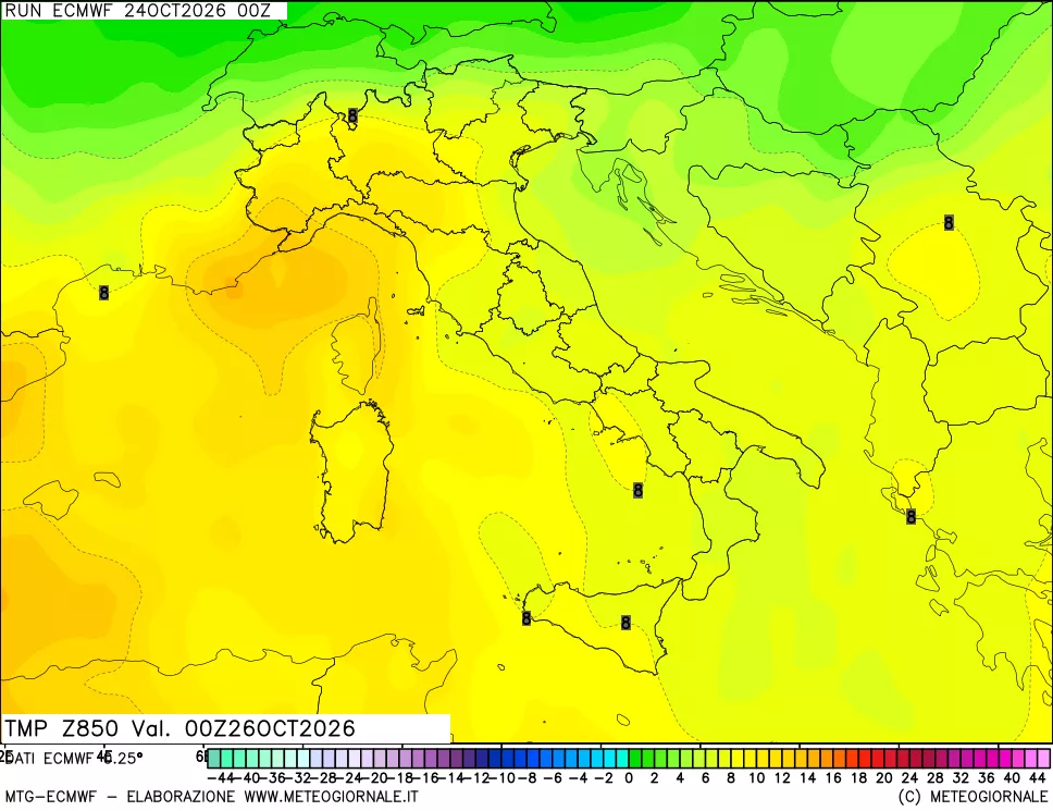 mappa Temperatura a 850 hPa