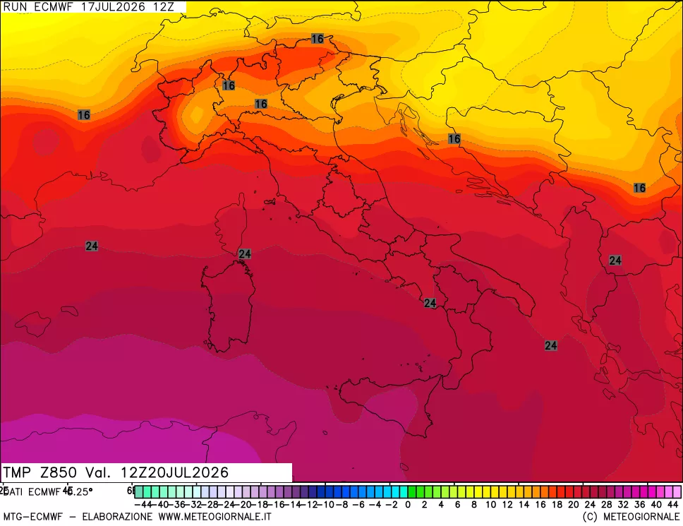 mappa Temperatura a 850 hPa