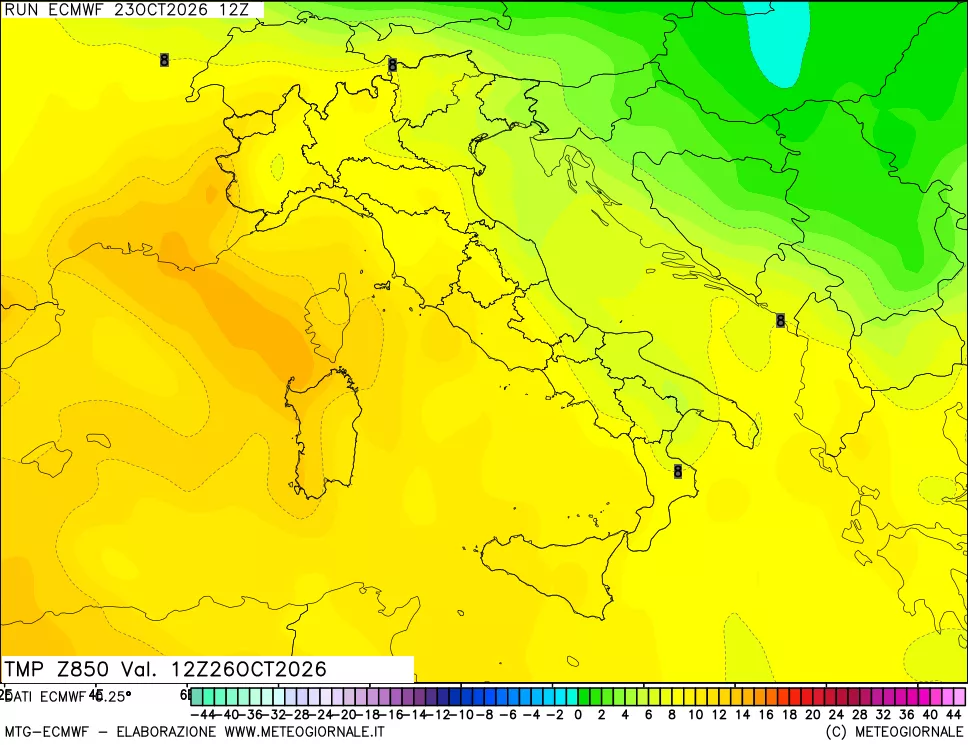 mappa Temperatura a 850 hPa