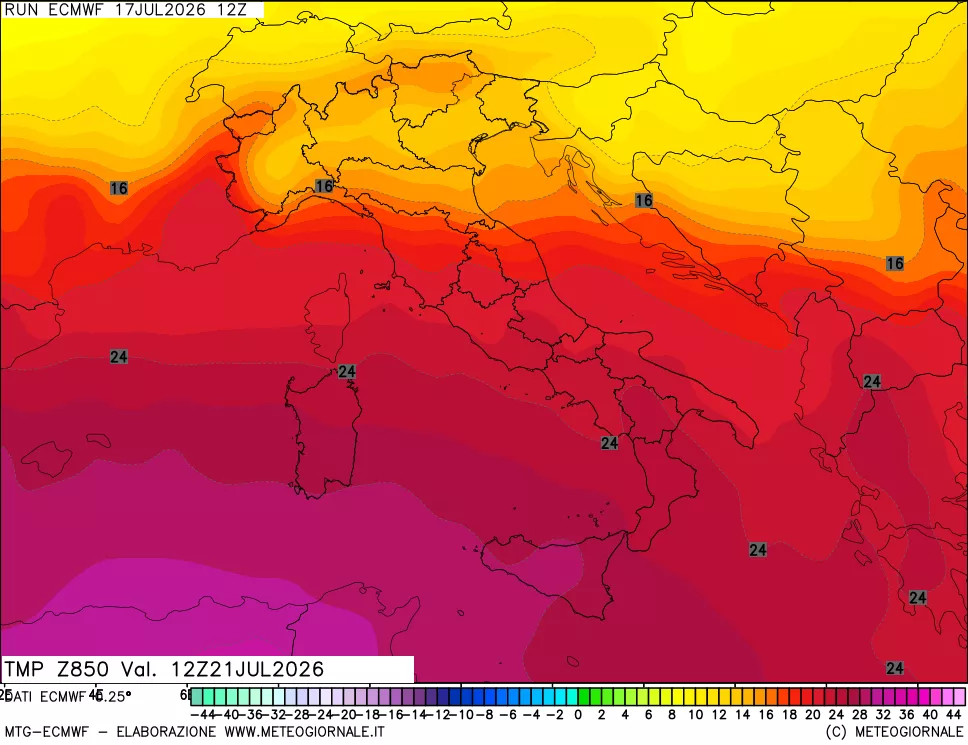 mappa Temperatura a 850 hPa