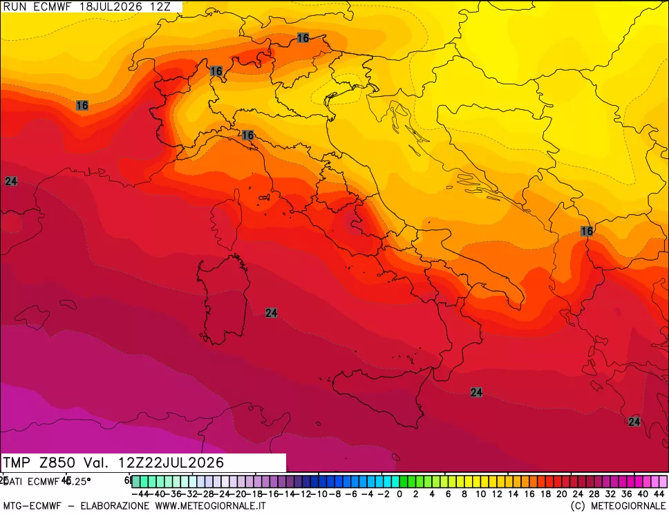 mappa Temperatura a 850 hPa