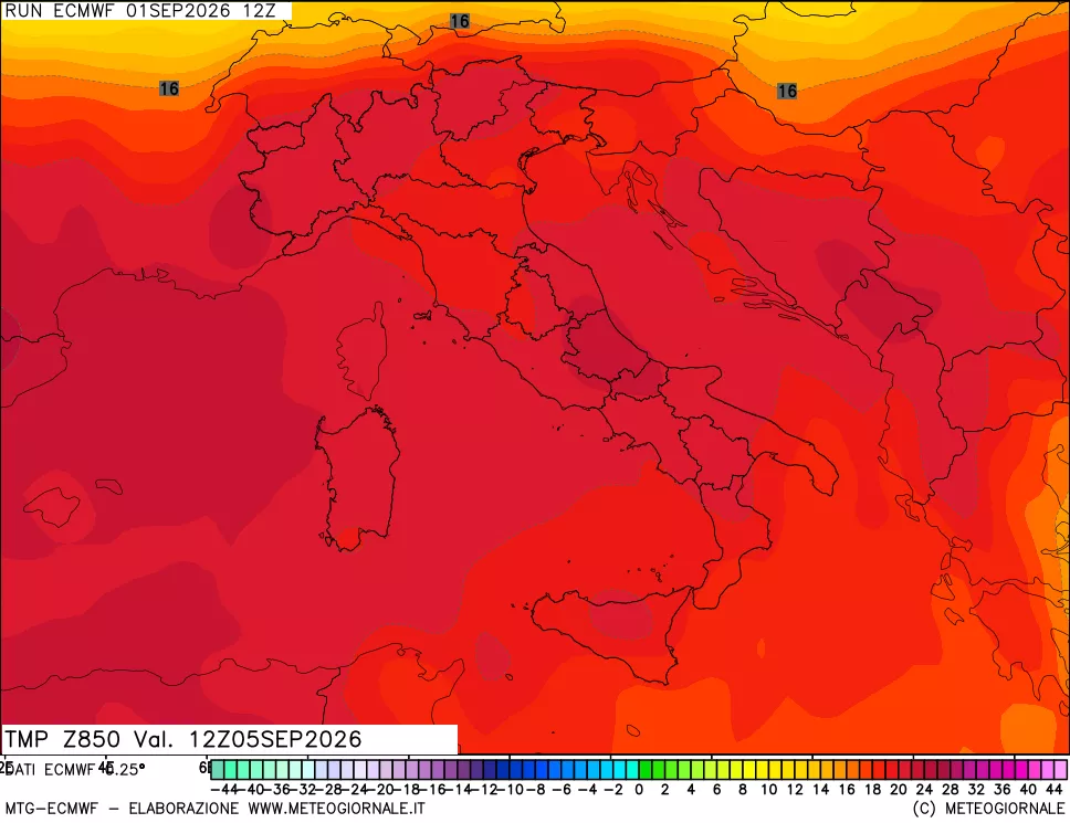 mappa Temperatura a 850 hPa
