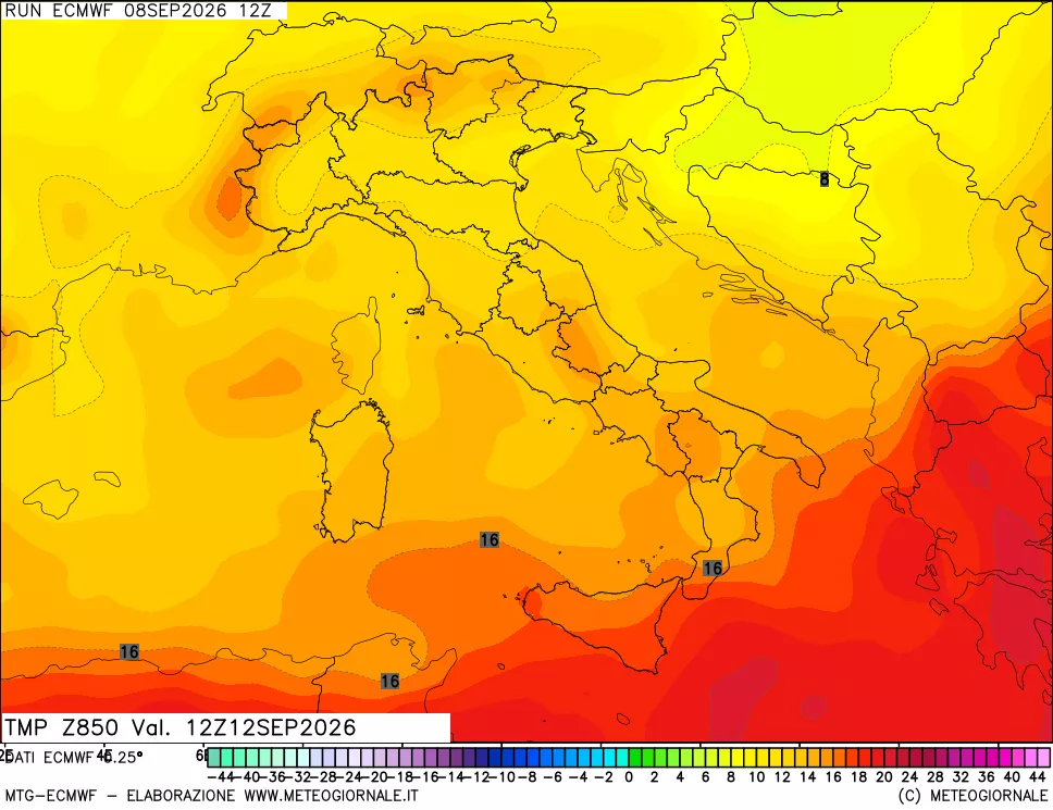 mappa Temperatura a 850 hPa
