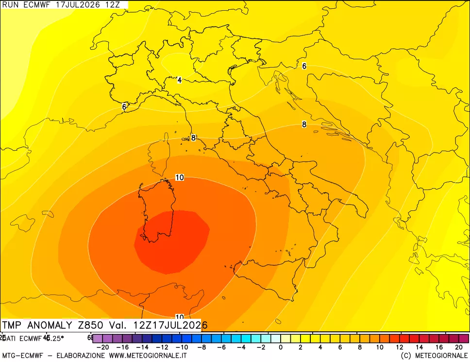 mappa 850 hPa Temp Anomaly vs Cli.No 1981-2010