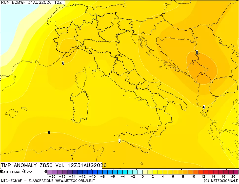 mappa 850 hPa Temp Anomaly vs Cli.No 1981-2010