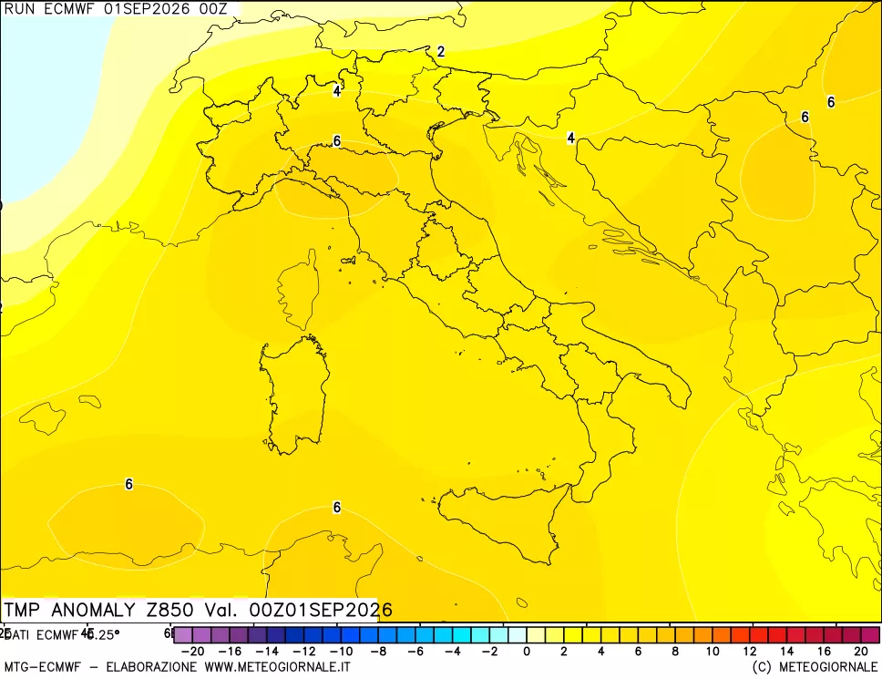 mappa 850 hPa Temp Anomaly vs Cli.No 1981-2010