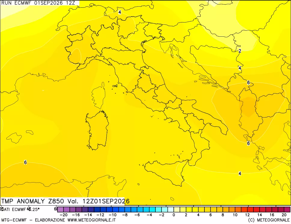 mappa 850 hPa Temp Anomaly vs Cli.No 1981-2010