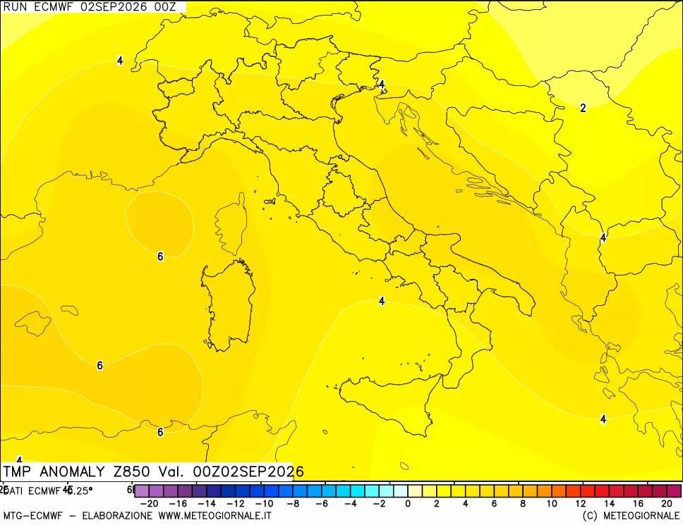 mappa 850 hPa Temp Anomaly vs Cli.No 1981-2010
