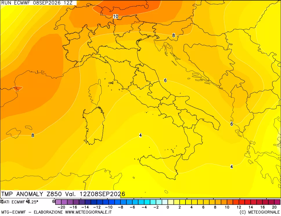 mappa 850 hPa Temp Anomaly vs Cli.No 1981-2010