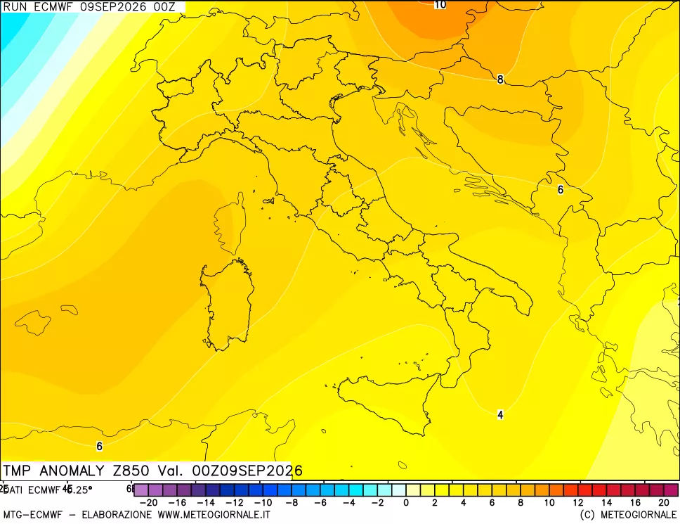 mappa 850 hPa Temp Anomaly vs Cli.No 1981-2010