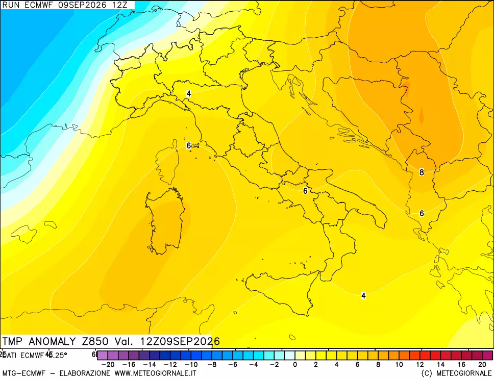 mappa 850 hPa Temp Anomaly vs Cli.No 1981-2010