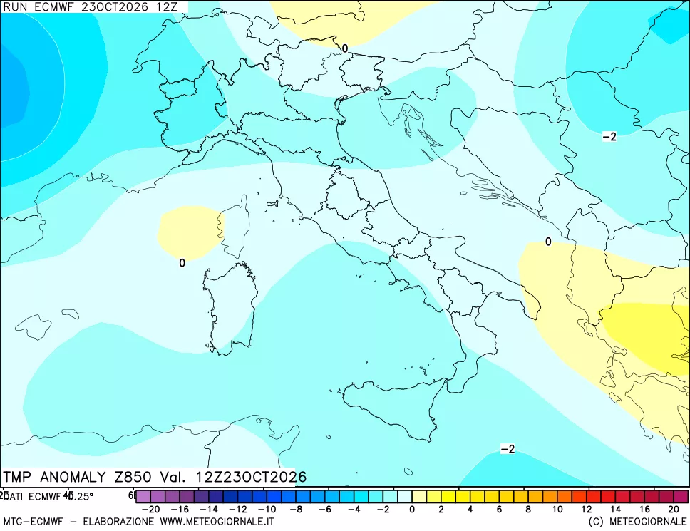 mappa 850 hPa Temp Anomaly vs Cli.No 1981-2010