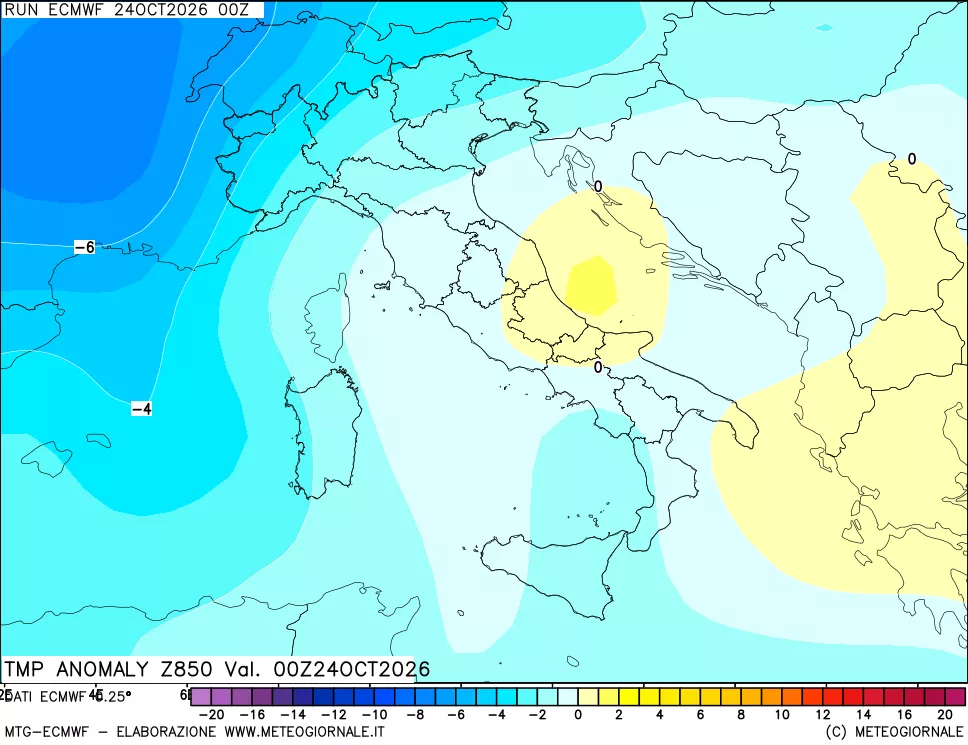 mappa 850 hPa Temp Anomaly vs Cli.No 1981-2010