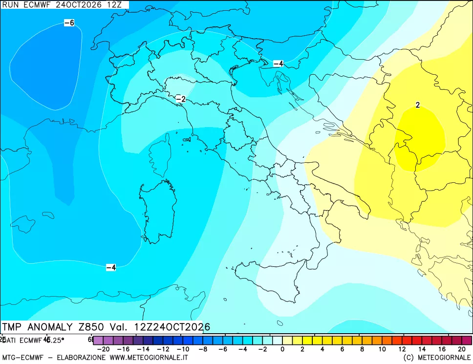 mappa 850 hPa Temp Anomaly vs Cli.No 1981-2010