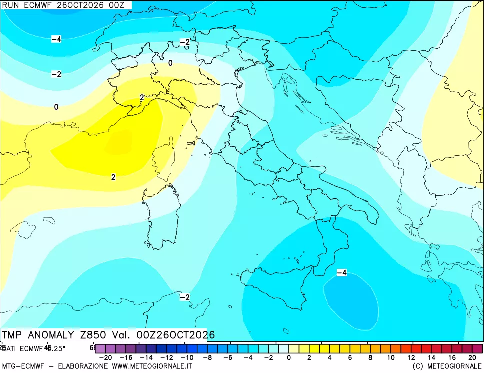 mappa 850 hPa Temp Anomaly vs Cli.No 1981-2010