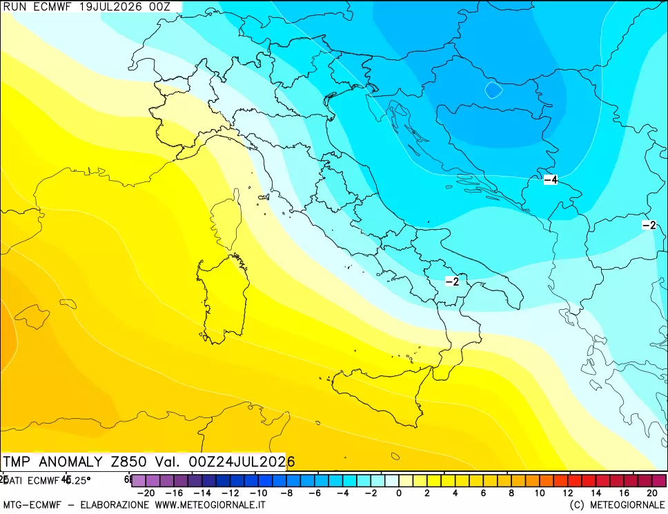 mappa 850 hPa Temp Anomaly vs Cli.No 1981-2010
