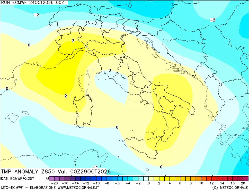 mappa 850 hPa Temp Anomaly vs Cli.No 1981-2010