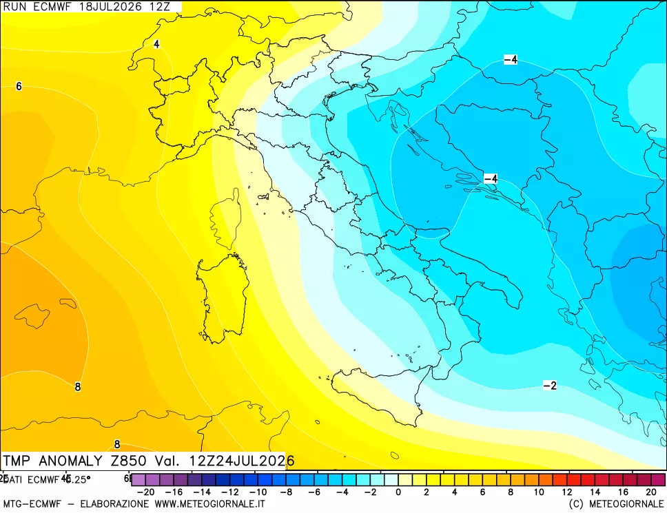 mappa 850 hPa Temp Anomaly vs Cli.No 1981-2010